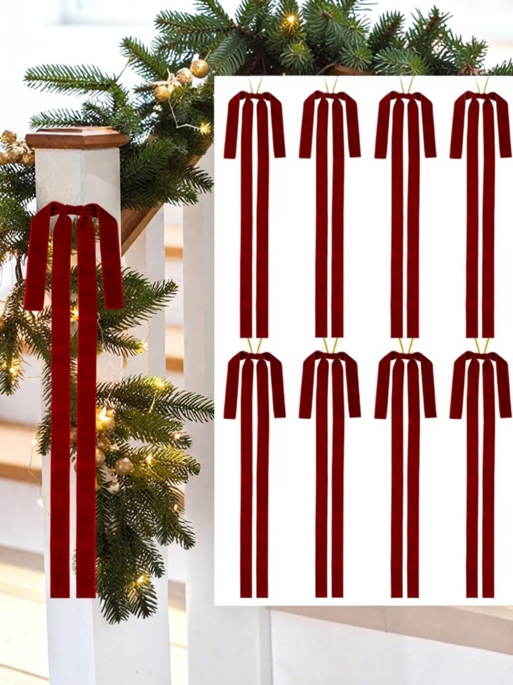 Velvet Long Tail Holiday Ribbons - Deep Red. 8 Count. NWT.
